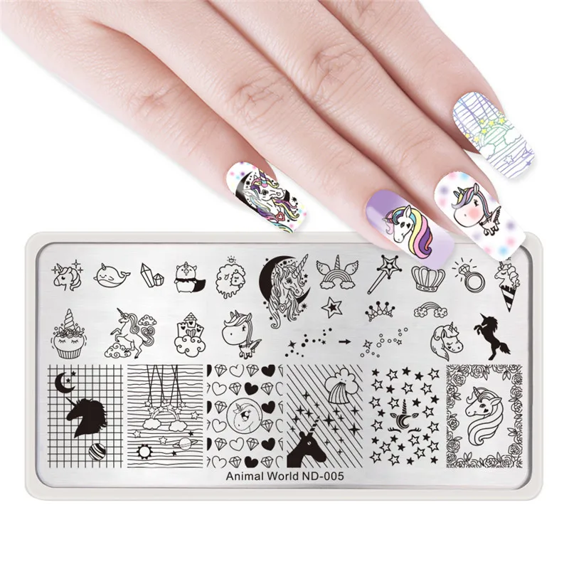 

NICOLE DIARY Stamping Plates Rectangle Nail Art Animal World Series Cute Rabbit Printing Stamp Template Image Stamping Plate
