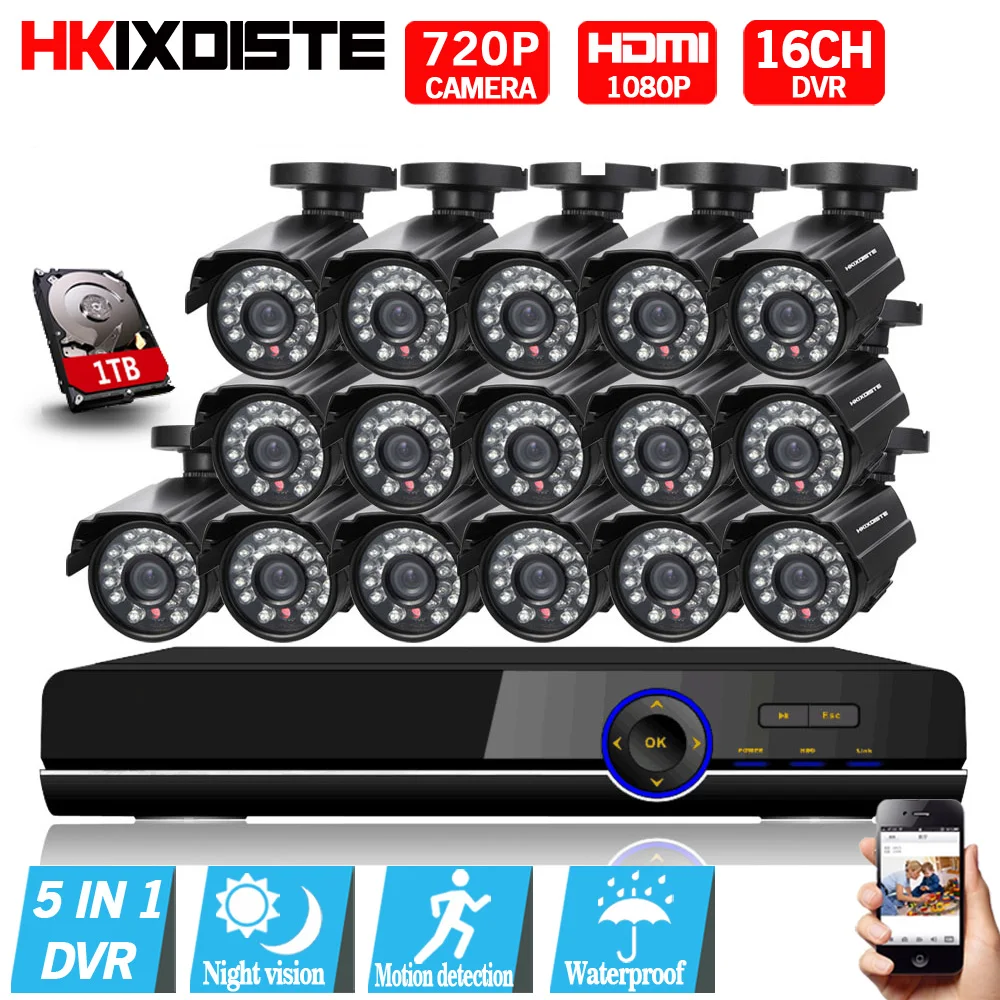 

Security Camera System 16ch 1080P CCTV System 16x 720P CCTV Camera 1.0MP Camera Surveillance System Kit Camaras Seguridad Home