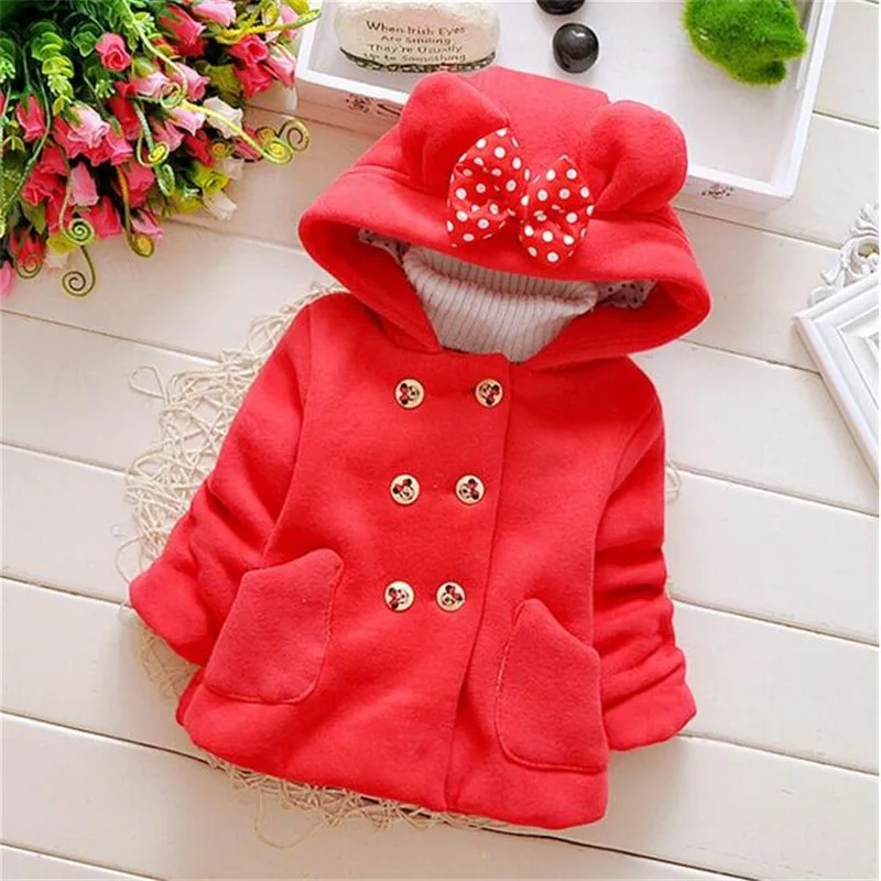 

Minnie Mouse Autumn Winter Children's Clothing Baby Girl's Coats Thick Bow Cute Jacket Children Outerwear Hooded roupas de bebe