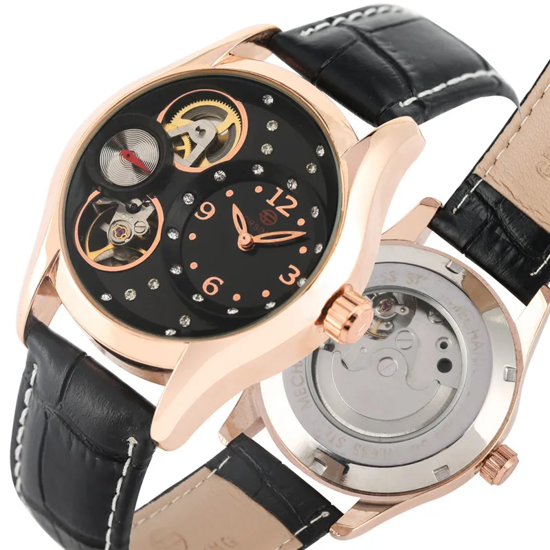 

Exquisite Style Automatic Mechanical Watches Self Wind For Women Unique Dial Premium Leather Band Mechanical Wristwatches