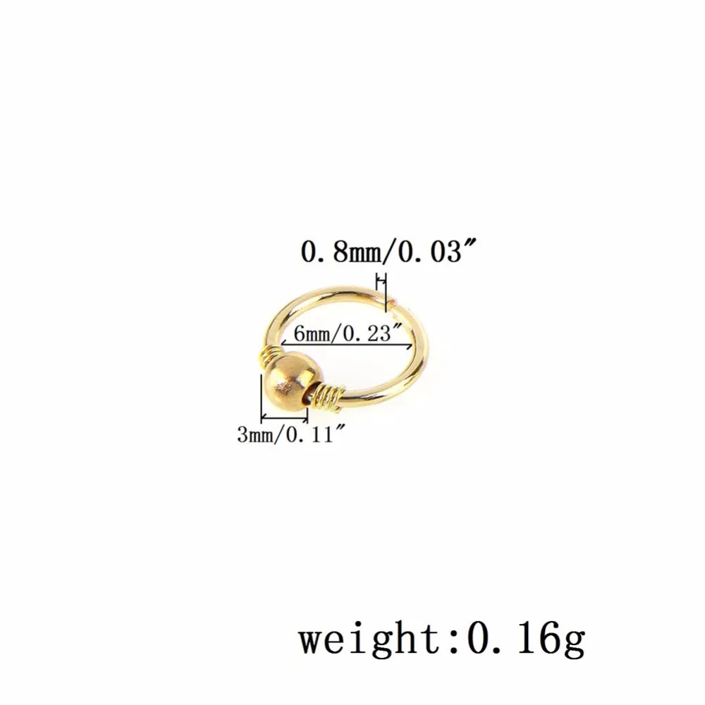 1 шт сексуальный Золотой Серебряный Круглый обруч бисер кольцо-гвоздик в нос кольцо для пирсинга кольца ювелирные изделия 6 мм/8 мм/10 мм