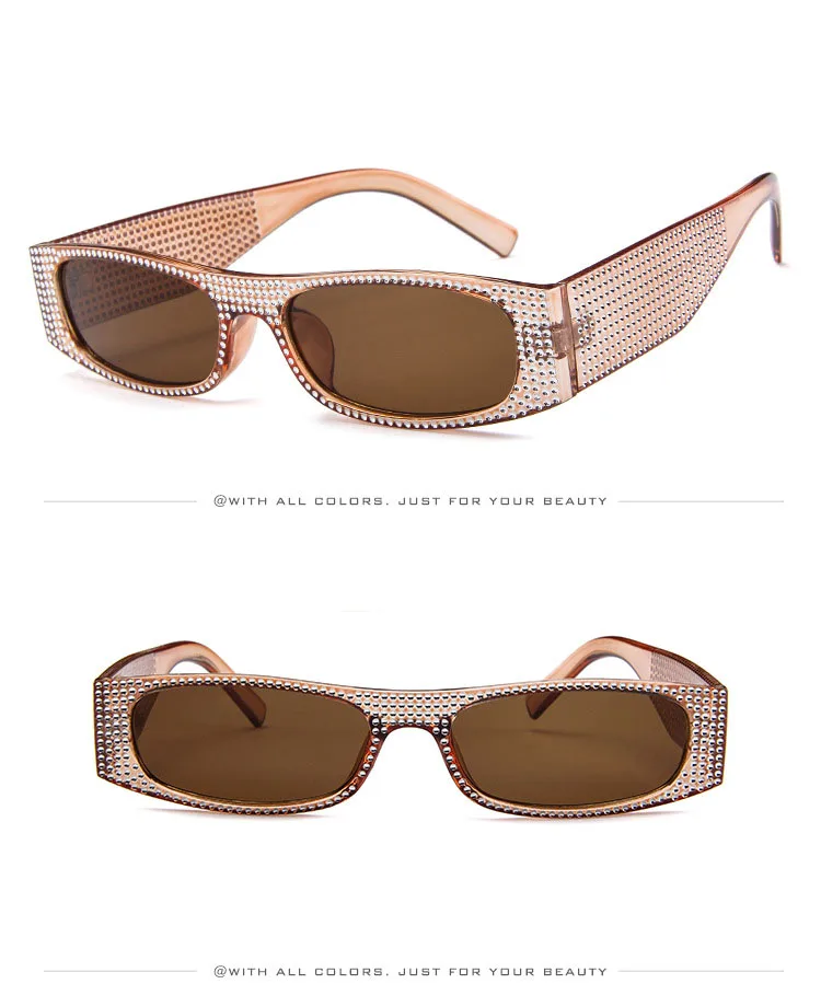 Имитация бриллианта Элегантные Солнцезащитные очки женские Роскошные брендовые дизайнерские маленькие квадратные солнцезащитные очки для женщин синие желтые очки мужские