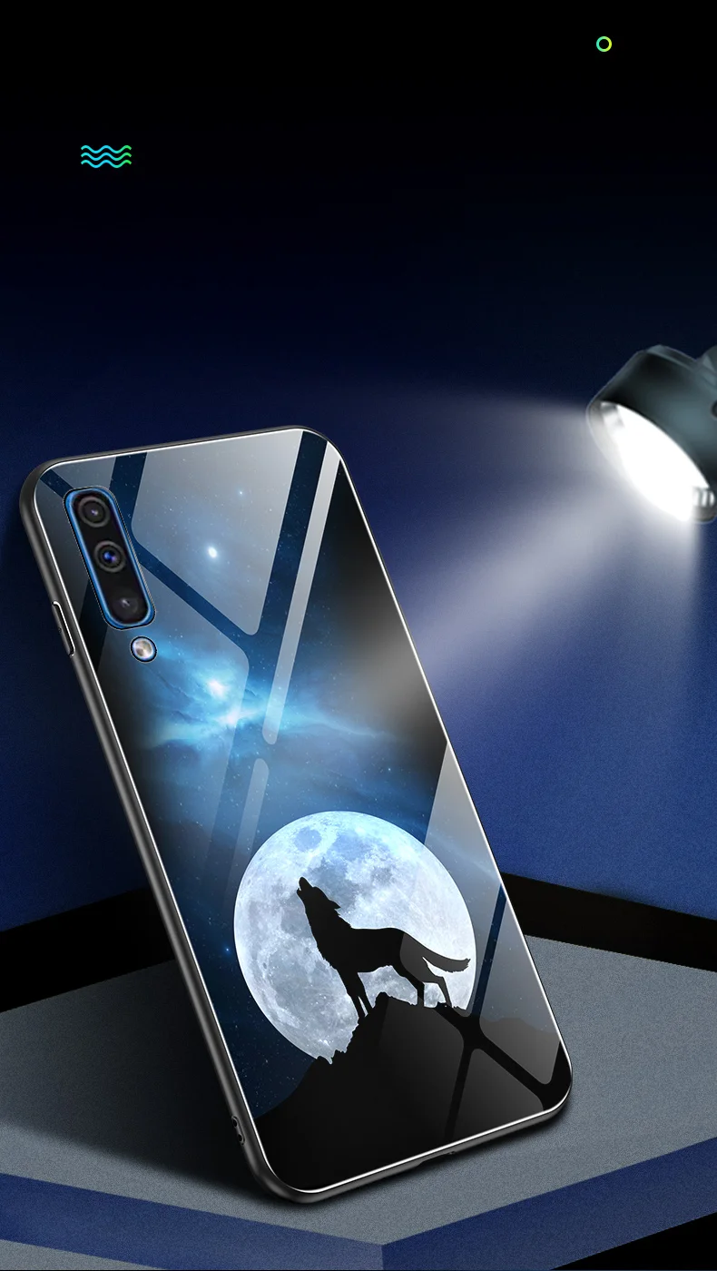 Для samsung Galaxy A50 A30 чехол Роскошный светящийся жесткий закаленное стекло защитный чехол на заднюю панель для samsung a30 a50