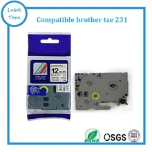 10pk tze 231 laminado tze231 12mm * 8 m preto no branco compatível brother p touch tze-231 etiqueta cartucho de fita tz231