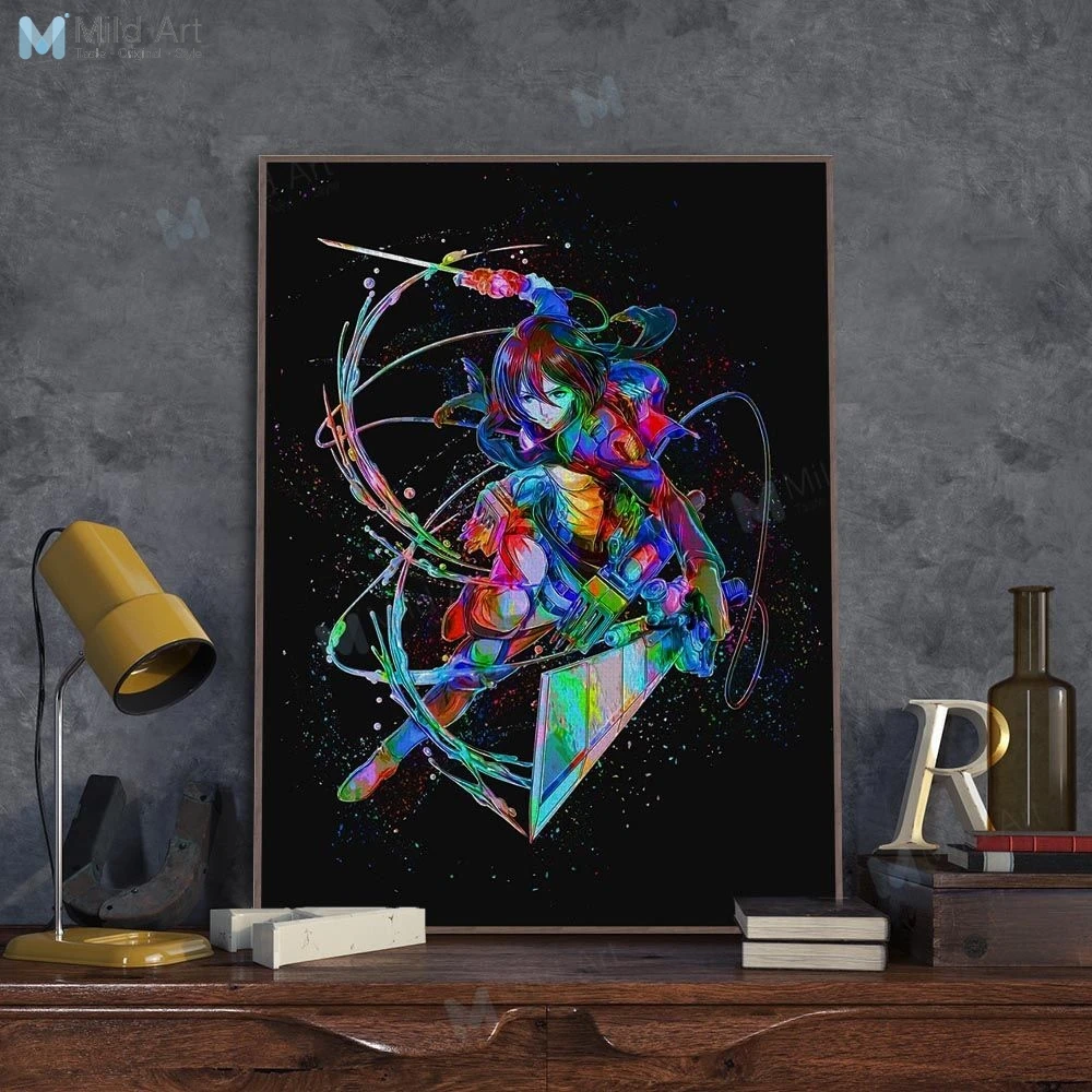 

Color Abstract Geometric Japanese Pop Anime Titan Posters and Prints Mikasa Wall Art Picture Boy Gift Home Decor Canvas Painting