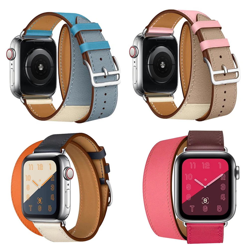 

Extra Long Genuine Leather Double Tour Bracelet band for Apple Watch Series 4 3 2 1 38mm 42mm 40mm 44mm for iwatch strapseries 5