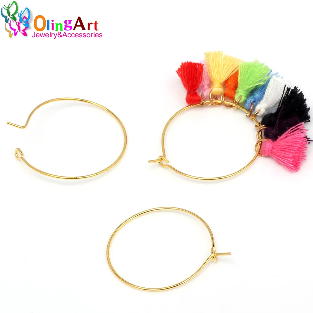 

OlingArt 25MM 100PCS/LOT Gold plating simple earrings hand beaded earrings DIY jewelry accessories