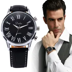 Новые роскошные мужские Наручные часы Искусственная Кожа Аналоговый кварцевые наручные часы черный