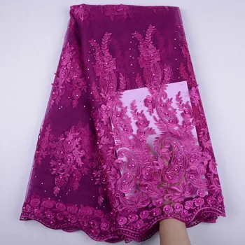 

2019 African French Net Laces Fabric With Beads Fashion Embroidery Design Nigerian French Lace Fabric For Party Dress A1492