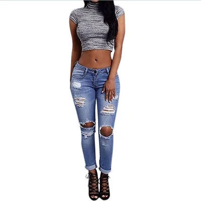 Womens Ladies Stretch Faded Ripped Slim Fit Skinny Denim Jeans Size UK 6 8 12 14 Womens Ladies Stretch Faded Ripped Slim Fit Skinny Denim Jeans Size UK 6 8 12 14