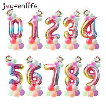 

15pcs Rainbow Unicorn 32inch Foil Number Balloons Kids Birthday Party Decoration Helium Number Balloon Wedding Baby Shower Decor