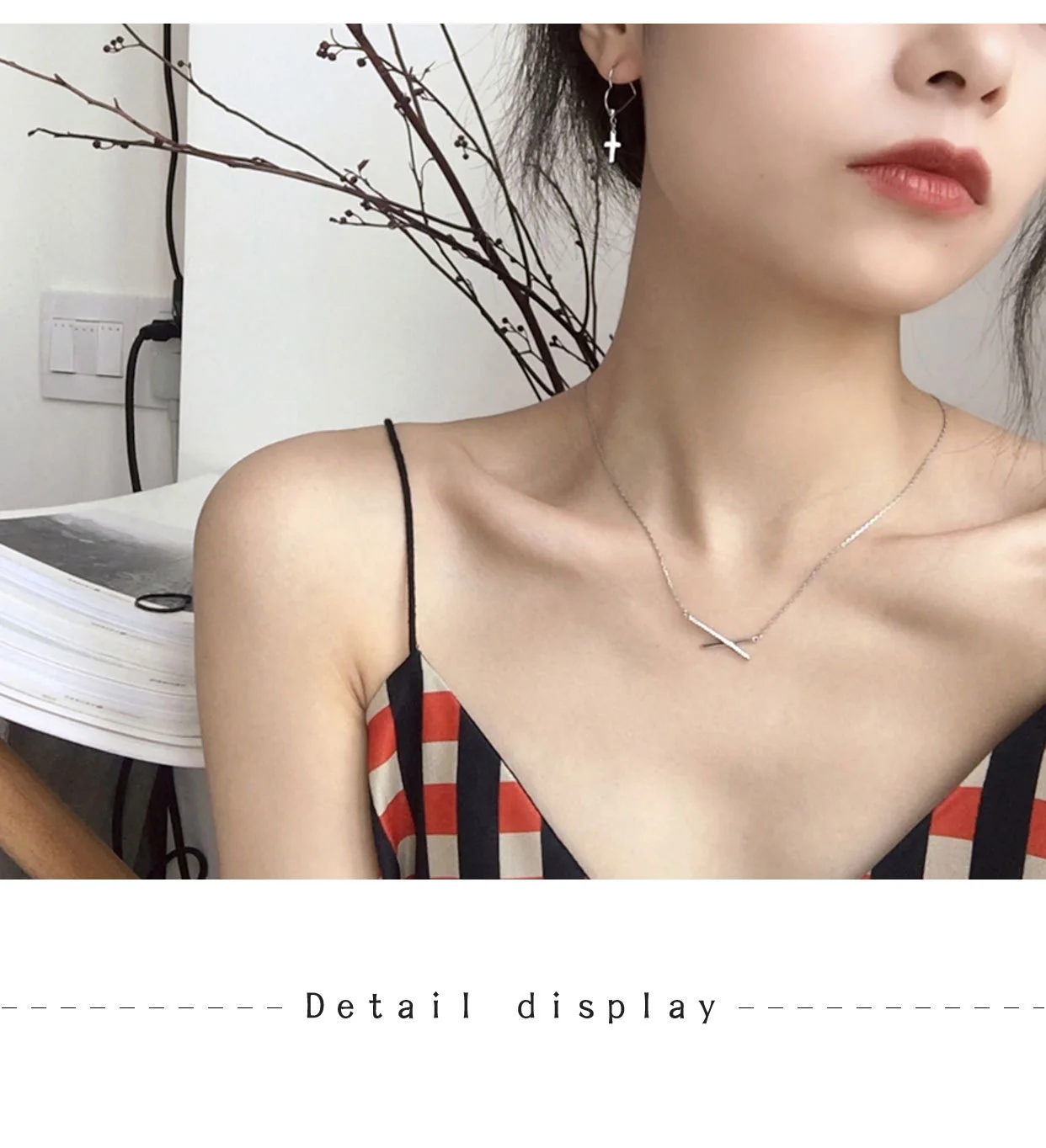 925 Sterling Silver Geometric Cross Necklaces for Women Korean Style Clavicle Necklace Ladies Fashion Minimalist S925 Jewellery
