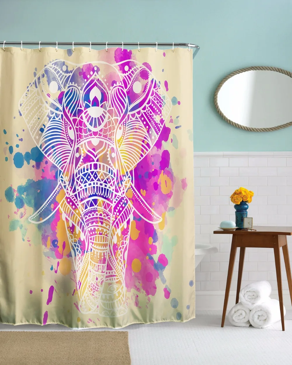 Bathroom Shower Curtains Waterproof Polyester 3D Fantasy Cute Elephant Bath Curtains Cortinas De