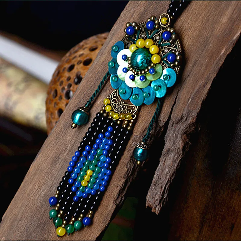 Yanting 2018 Boho Necklace Shell Bronze Alloy Flower Pendants Long Tassel Necklace For Women Natural Stone Maxi Necklaces 043 (8)