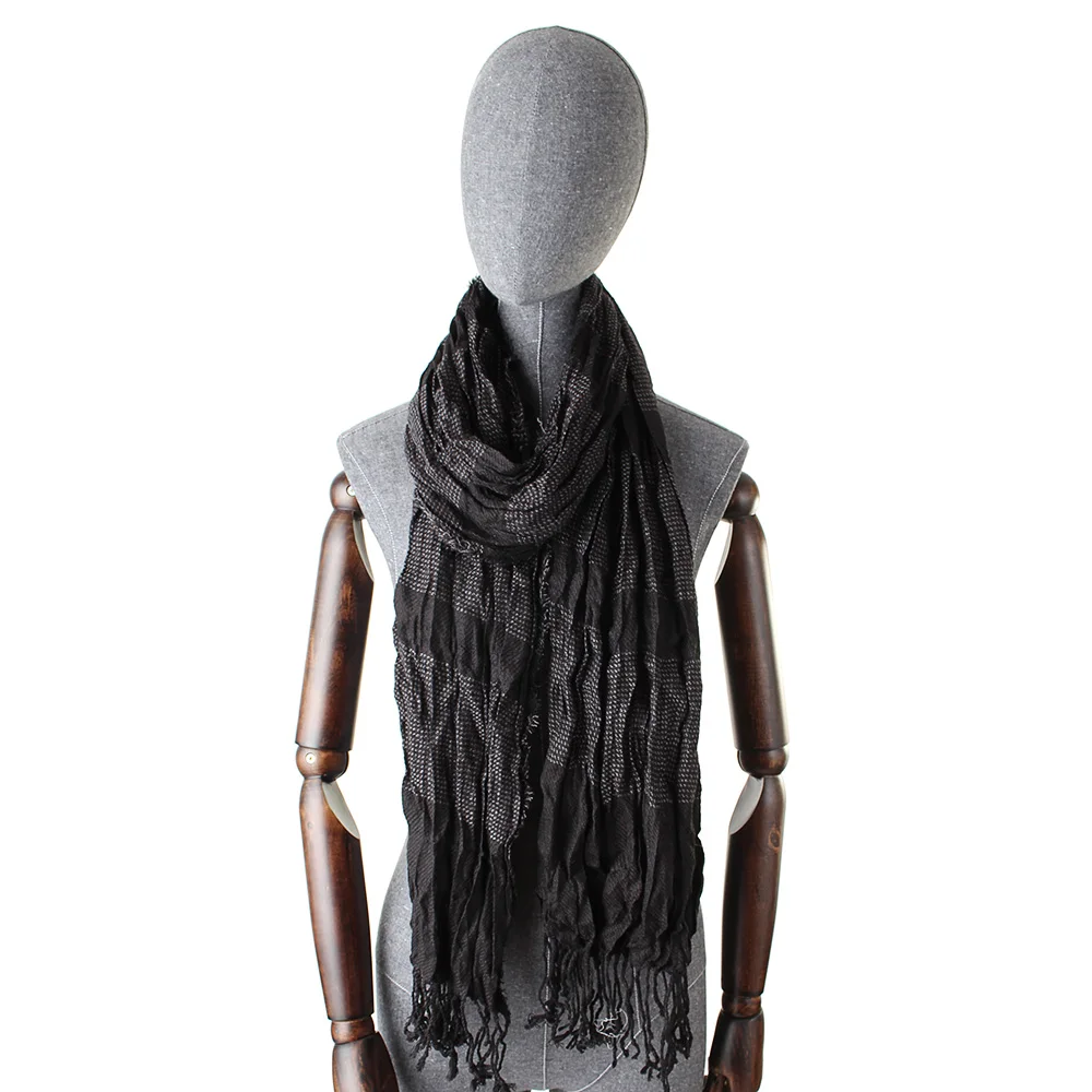 

[BQACCES] Black Striped Cashmere Like Scarf With Tassel Wrinkled Fold Acrylic Long Scarves Women Shawl Bufanda Original Order