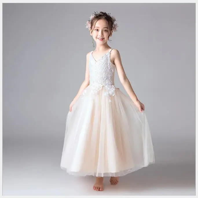 

flower girls sling vest princess dress elegant teens girls long frock for birthday party lace flower long dress for prom design