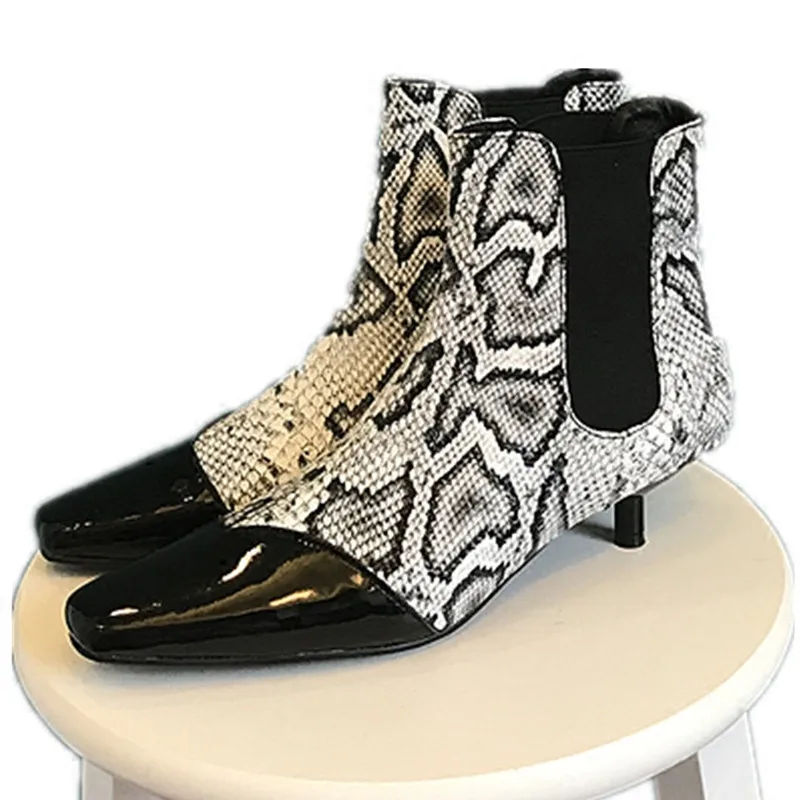 

Cool Snake Print Women Boots Thin Heels Slip-on Sexy Vintage Shoes Woman Patchwork Rome New Ankle Botas Mujer Brand Short Boots