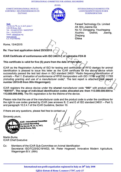 ICAR Certificate -Faread-AB