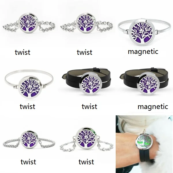 

Tree of Life 30mm 316L Stainless Steel Aroma Locket Bangle Perfume Diffuser Locket Bracelets For Women 10pcs Pads Random
