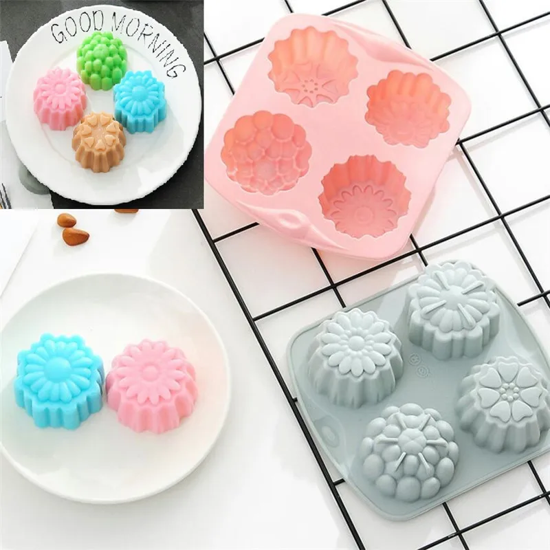 

Silicone Baking Tool 4-Flower Silica Gel Cake Mould DIY Handmade Pudding Jelly Mold Soap Mould Flowers Cake Decorating Tool