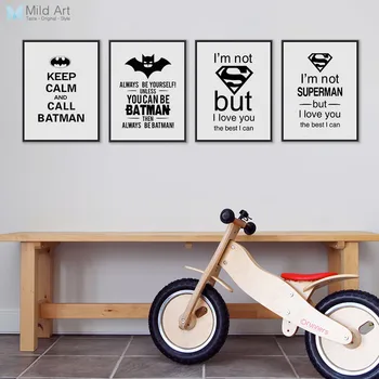 

Black White Superhero Batman Typography Quotes Art Prints Poster Nursery Wall Picture Kids Room Decor Canvas Painting No Frame