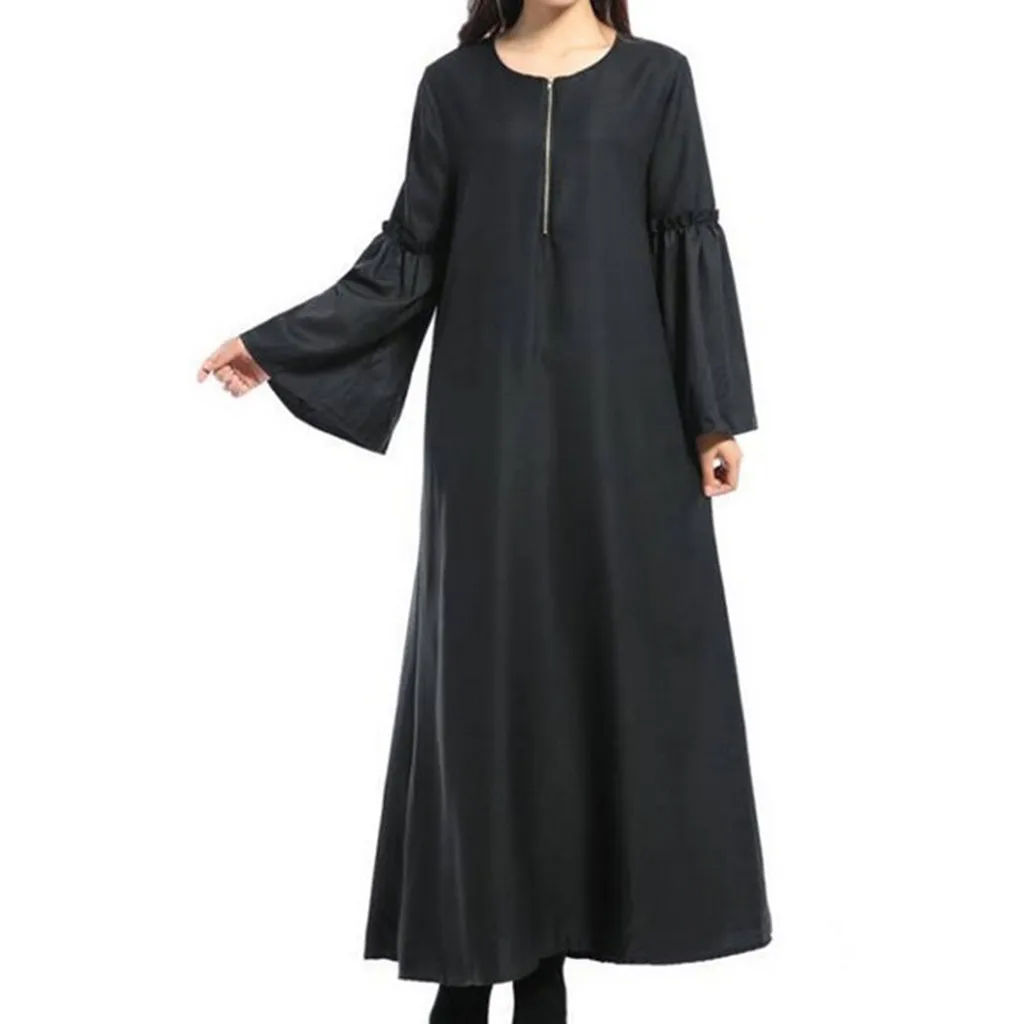 

Muslim dress abayas for women ramadan turban Hijab dress Women's Muslim Long Sleeve Dress Arabian Solid Color Loose Robe D300326