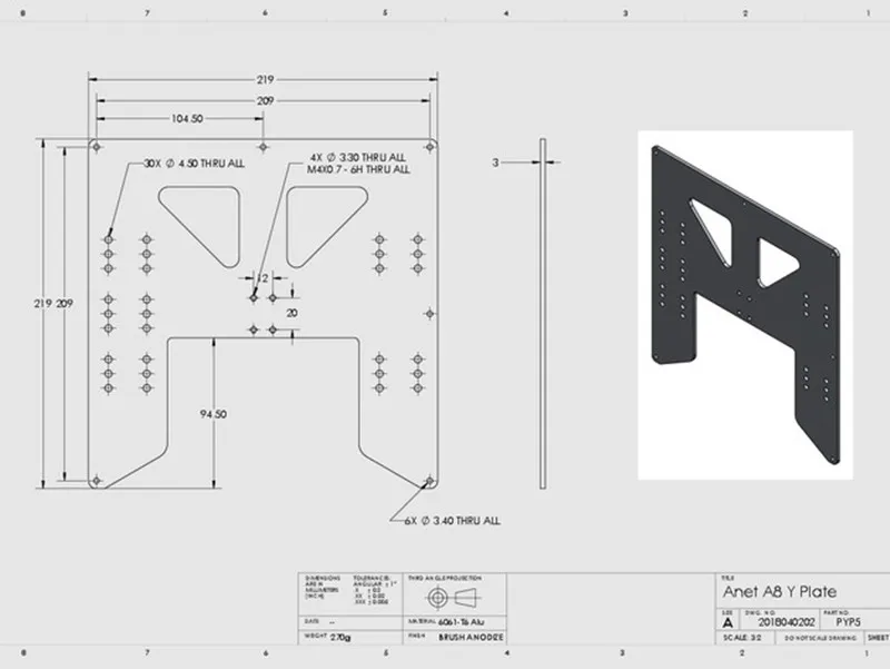 Anet A8 E10 y-каретка обновленная пластина Anet A6 3d принтер обновленная Y каретка анодированная алюминиевая пластина