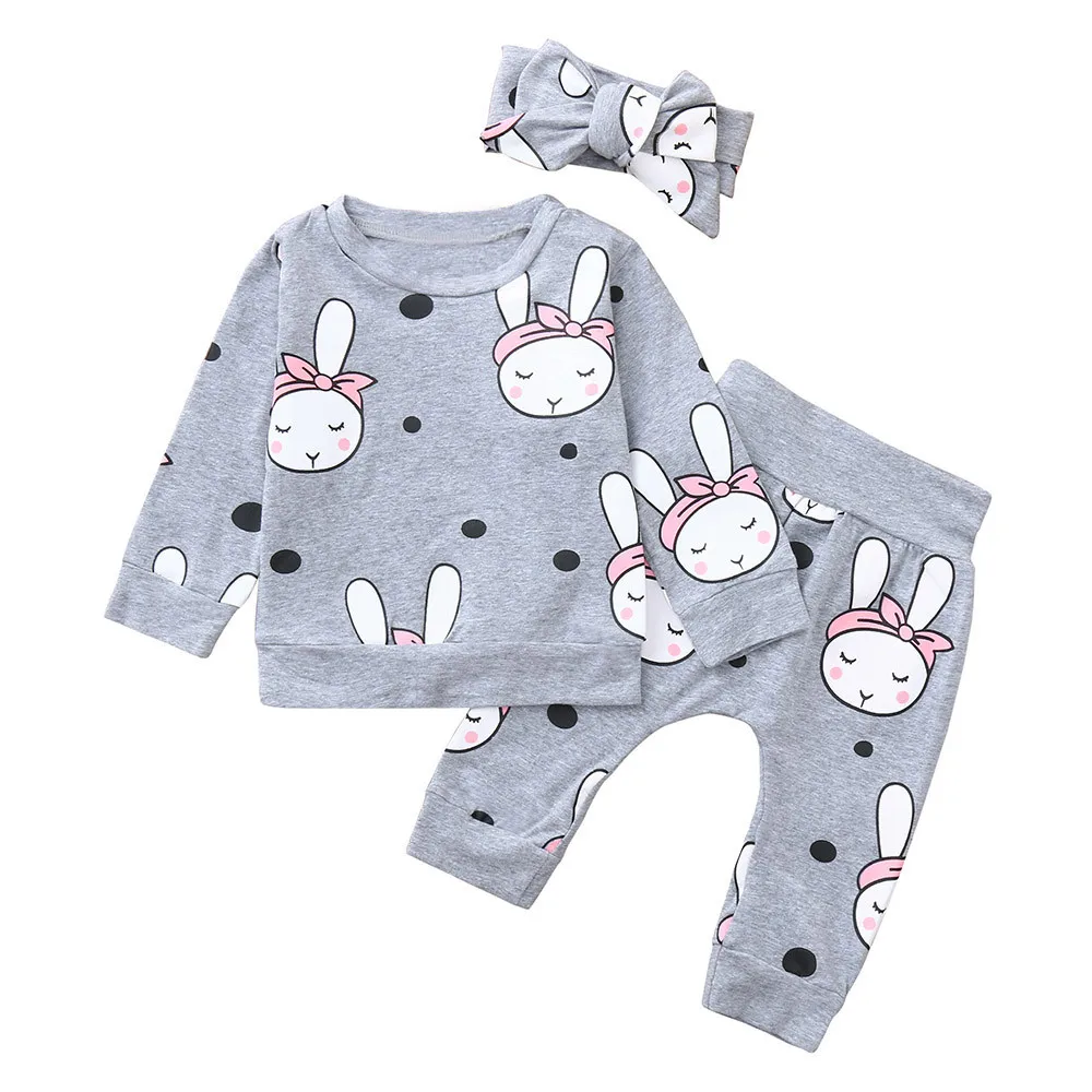 Г. Лидер продаж, комплект из 3 предметов, топ с рисунком кролика для малышей, одежда+ штаны+ набор повязок Прямая поставка, одежда для малышей