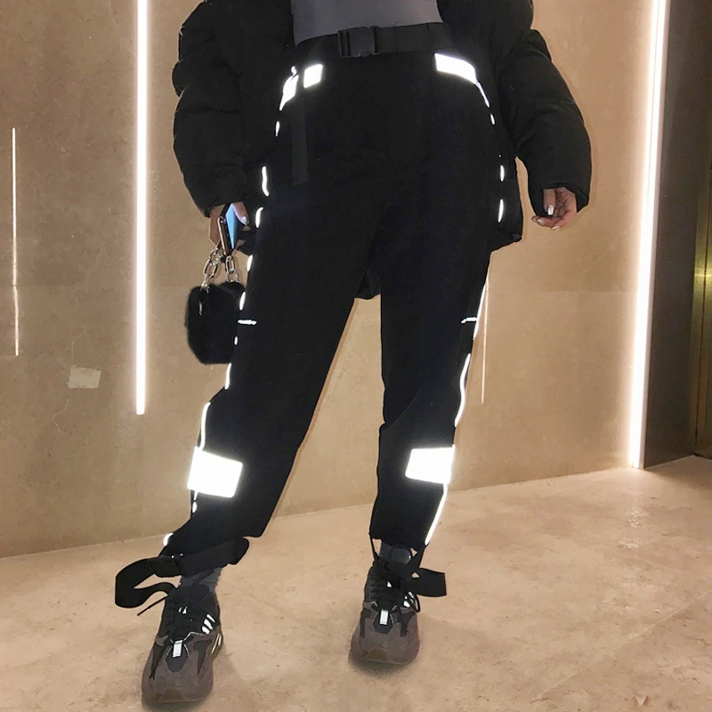 

Cool! High Waist Loose Reflective Hip Hop Sweatpants Autumn Winter Women New Fashion Club Special Harem Pants