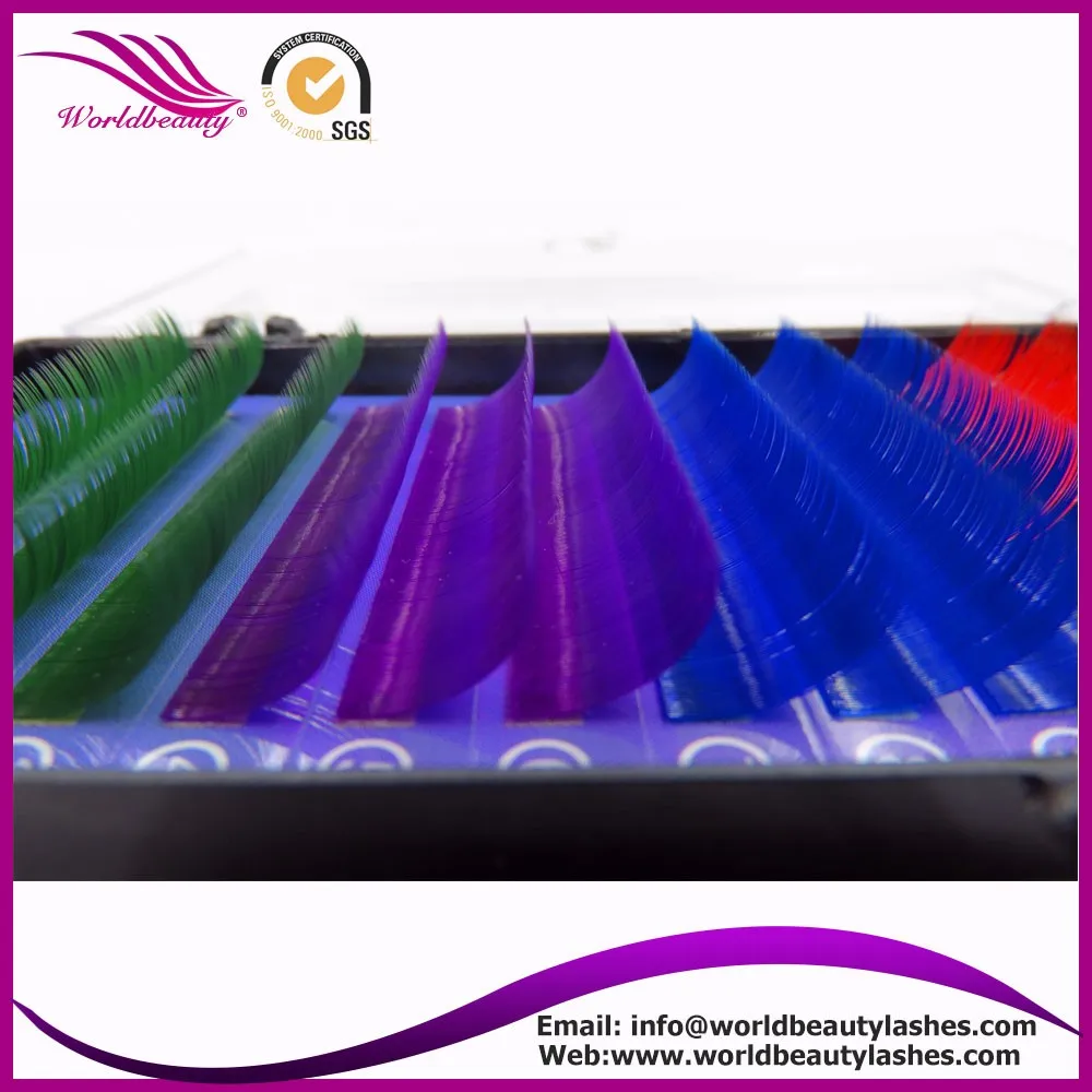 

Free shipping 1 tray 4 colors individual lash extension silk Colorful Eyelash Extension Fashion False eyelashes