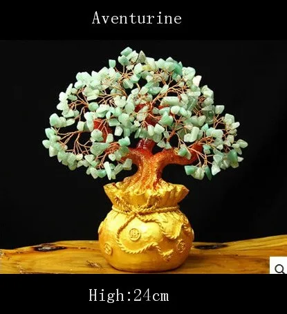 

Lucky tree Holiday gifts natural Aventurine quartz crystal gem money tree in for wealth money bay