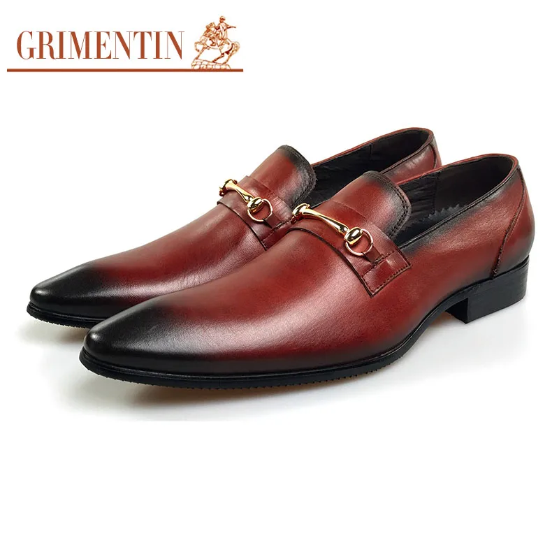 

GRIMENTIN men dress shoes brand designer formal business shoes genuine leather slip on