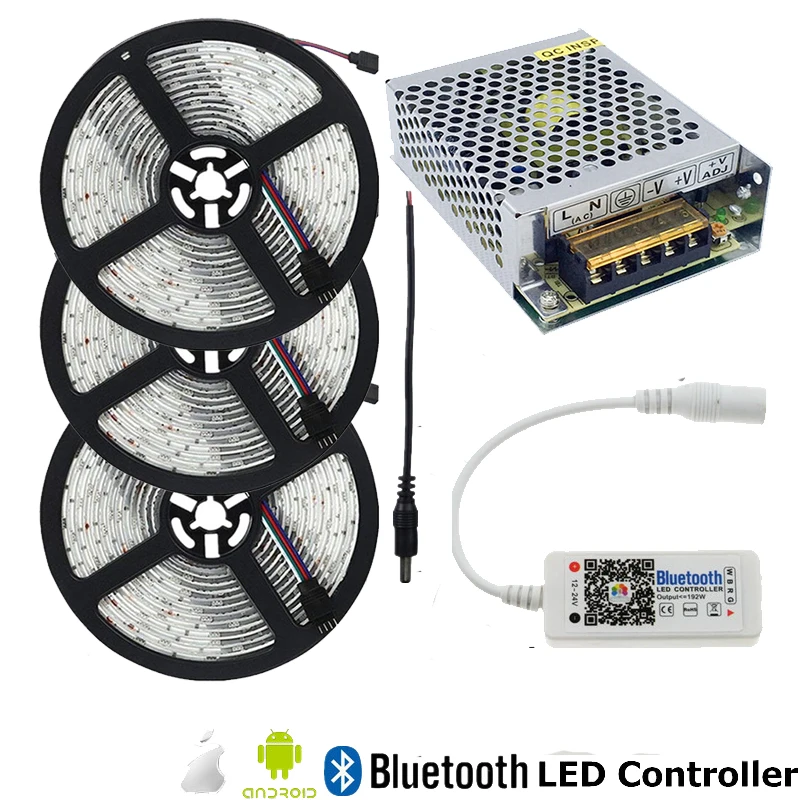 

RGB LED Tape Light IP65 Waterproof LED Strip 12V SMD String Ribbon+Bluetooth Controller+LED Power Supply For Outdoor Decoration