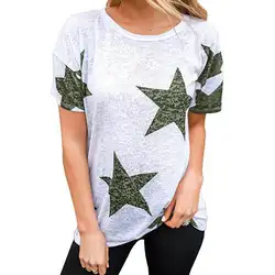 2018 Новая модная футболка Для женщин топы короткий рукав О-образным вырезом повседневные футболки звезда печатных летние Camisetas Mujer 3 цвета