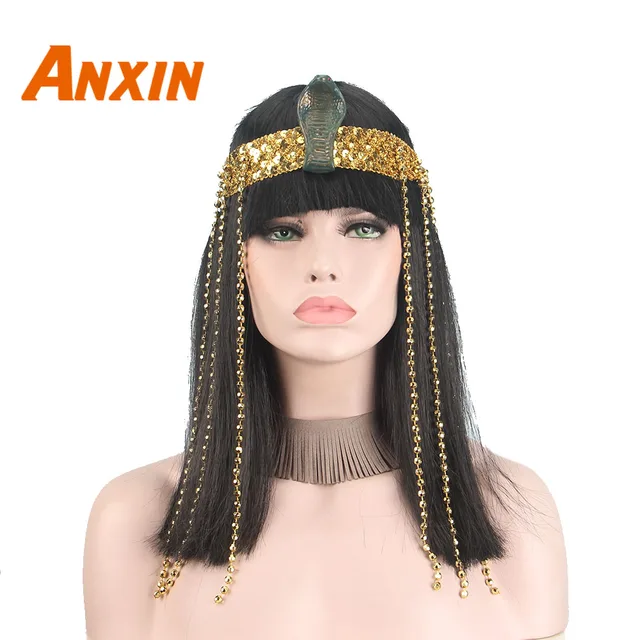 Queens of Egypt Short Black Wigs for Women With Snake Accessories Party