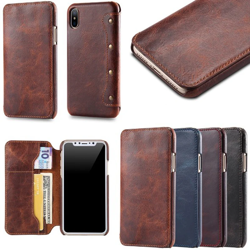 Case For iphone XS Max XR Luxury Wallet Card Flip Genuine Leather Case Cover For iphone XS X 8 7 6S 6 Plus phone back Case Coque