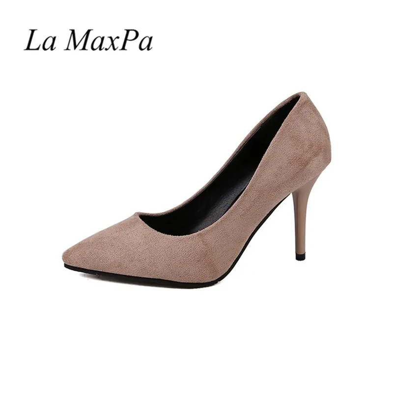 

High Heel Pumps Shoes Spring Summer Classic Thin Heels Pointed Toe Faux Suede Women New 2018 Office Work Pumps Shoes 9 CM Heel