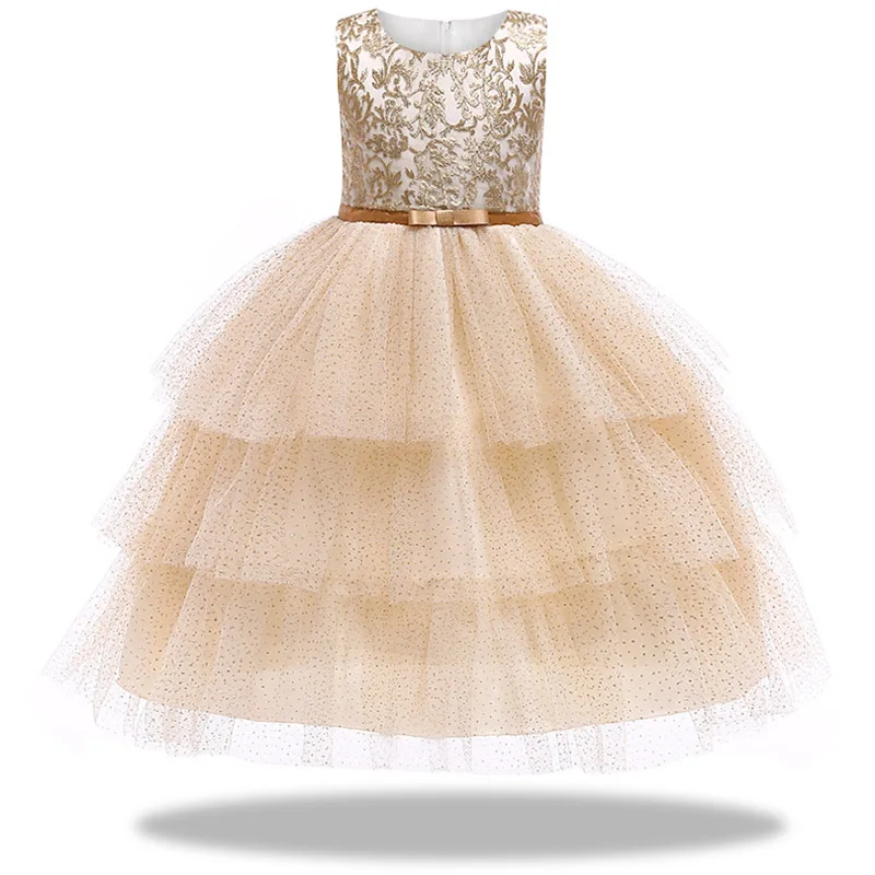

New girls plant Embroidered mesh cake dress birthday party princess dress Wedding flower girl Christmas costume robe fille