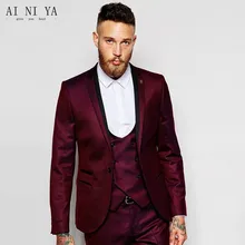 Дизайн мужской костюм с одной пуговицей бордовый Жених приталенные смокинги мужские свадебные костюмы для выпускного вечера пиджак для жениха+ брюки+ жилет