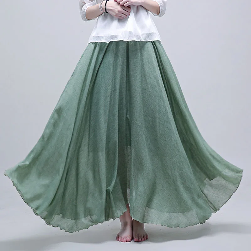 

Skirt Summer Pleated Skirt High Waist New National Style Wild Long Section Large Size Cotton Linen Fairy Skirt
