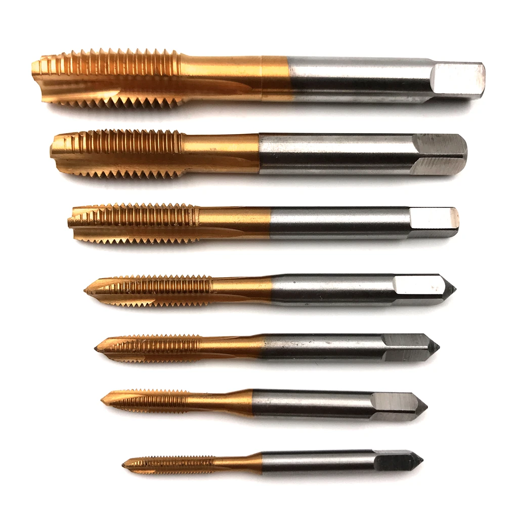 

7pcs/set Titanium HSS Spiral Hand Thread Tap Screw Spiral Point Thread Metric Plug Drill Bits M3 M4 M5 M6 M8 M10 M12 Hand Tools