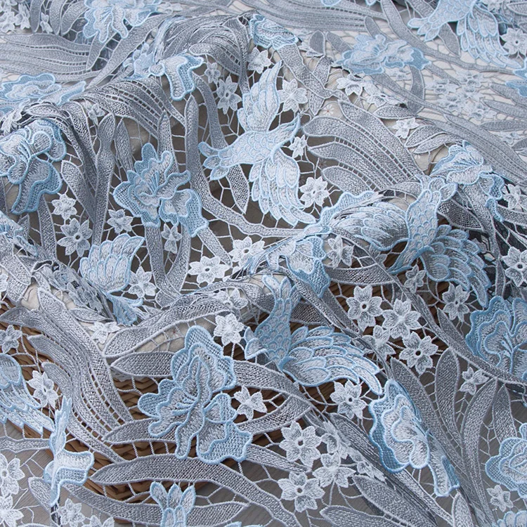 

NEW BLUE 3D feather yarn lace fabric mesh Water soluble lace embroidery fabric for wedding dress DIY 1order=0.5meter
