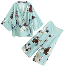 Air Conditioning sun shirt jacket elegant kimono print high waist wide leg pants suit pants TB86