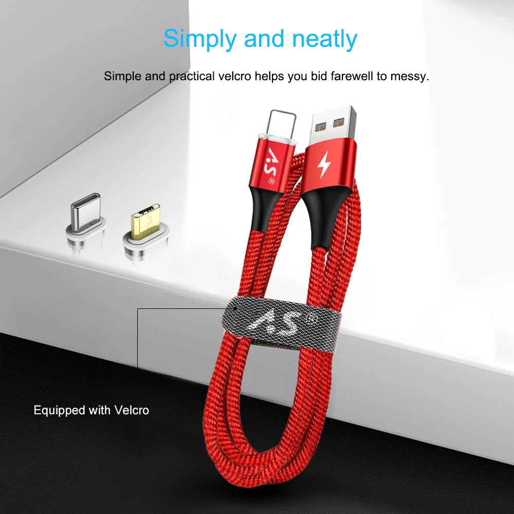 A.S светодиодный магнитный кабель USB C с магнитной вилкой, кабель Micro usb type C, кабель USB для iPhone, samsung, Xiaomi, huawei, LG, шнур для передачи данных, 1 м