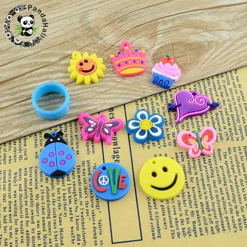 

Mixed Jewelry Making Craft PVC Charms, for Loom Rubber Bands, Mixed Color, 16~25x16~26x2~3mm, Hole: 1~2mm