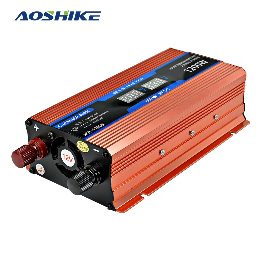 

Aoshike Car Inverter 1200W DC 12V to AC 220V Digital Display Auto Power Converter Overload Protection USB Car Charger Inversor