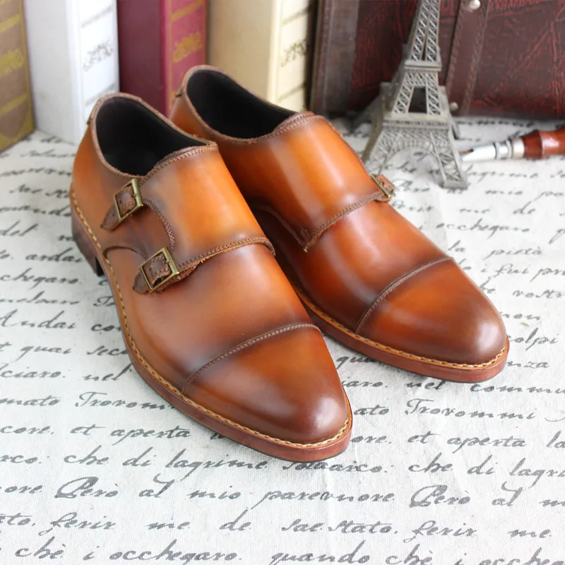 

SKP167 Italia Goodyear Craft Genuine Calf Leather Men's Monk Straps Hand Made Shoes  yellow Color - Dropshipping Low Price