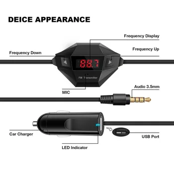 

High sound quality Wireless FM Transmitter Car Kit Mp3 Player for Smart Phones bundle with 3.5mm Audio Plug and Car Charger