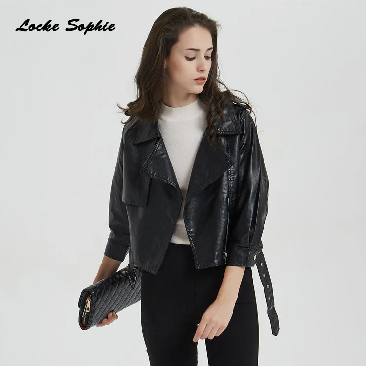 Womens Plus size short jacket blazers 2019 Autumn PU leather Splicing faux fur waist belt Jacket ladies loose locomotive blazers