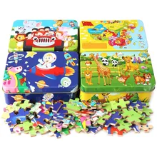 60 шт. деревянной мультфильма головоломка для детей и взрослых головоломки железный ящик деревянные развивающие игрушки для детей раннего развивающие игрушки